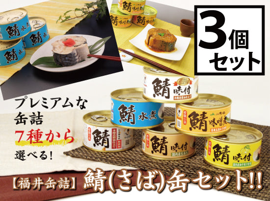 福井缶詰　7種類から選べる！鯖（さば）缶3個セット　鯖缶　マーメイド印