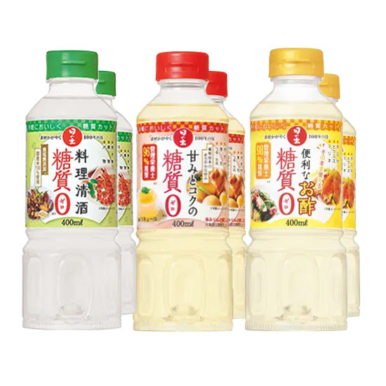 [King Jozo] Hinode Zero Carbohydrate Seasoning Set of 3 (Cooking Sake, Sweet and Full-bodied Zero Carbohydrate, Convenient Vinegar) 2 bottles each Total 400ml x 6 bottles